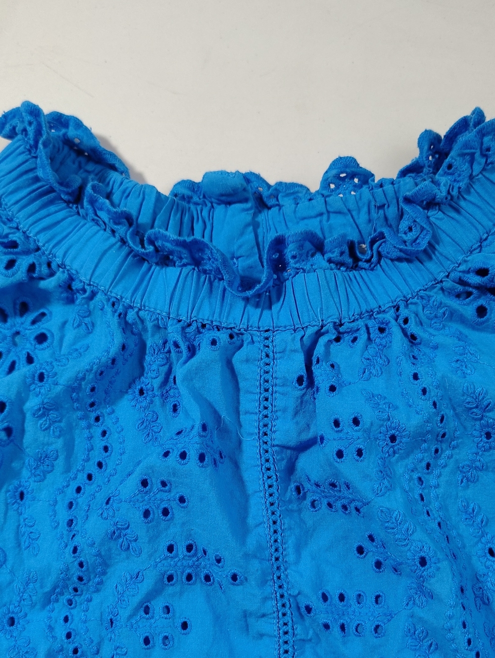 Jennifer & Grace 100% Cotton Eyelet Ruffle High Neck Button Back Top Size L Boho - Picture 13 of 13